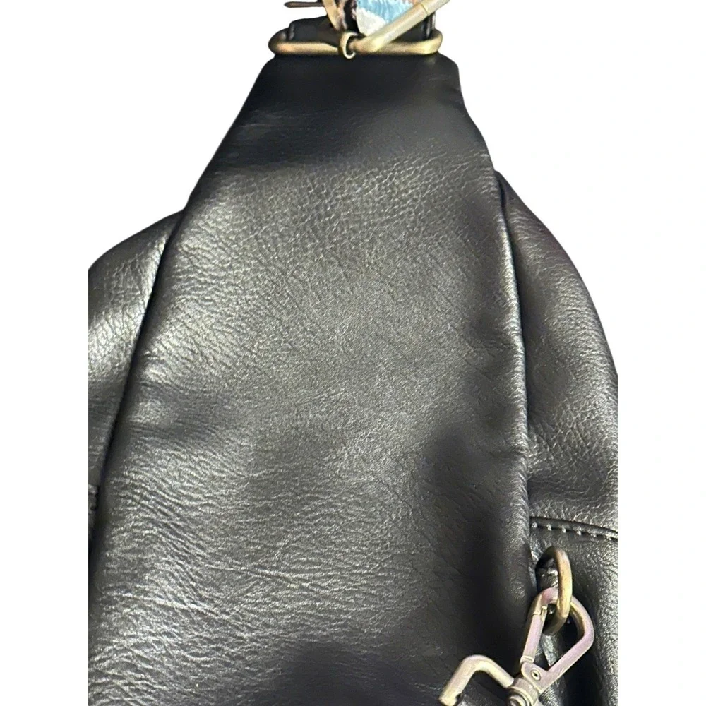 Urban Originals‎ Anthropologie Black Vegan Leather Sling Bag Woven Strap.